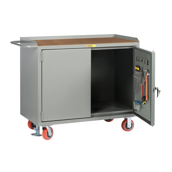 Mobile Bench Cabinets, 36"W, Pegboard Panel Doors, 1/4" Hardboard